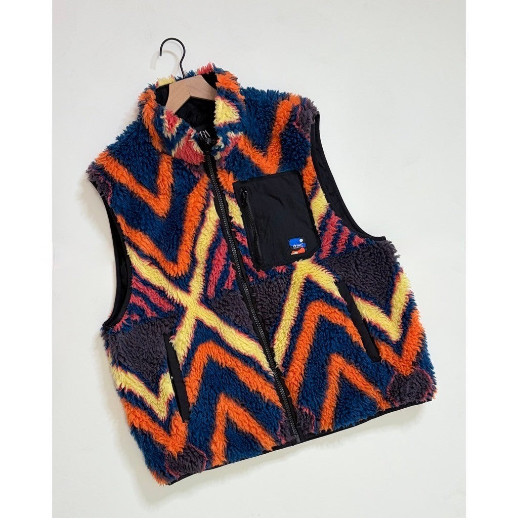 Men's ZARA DNWR Patterned Fleece Vest Teddy Sherpa Pockets Outdoors X-Large