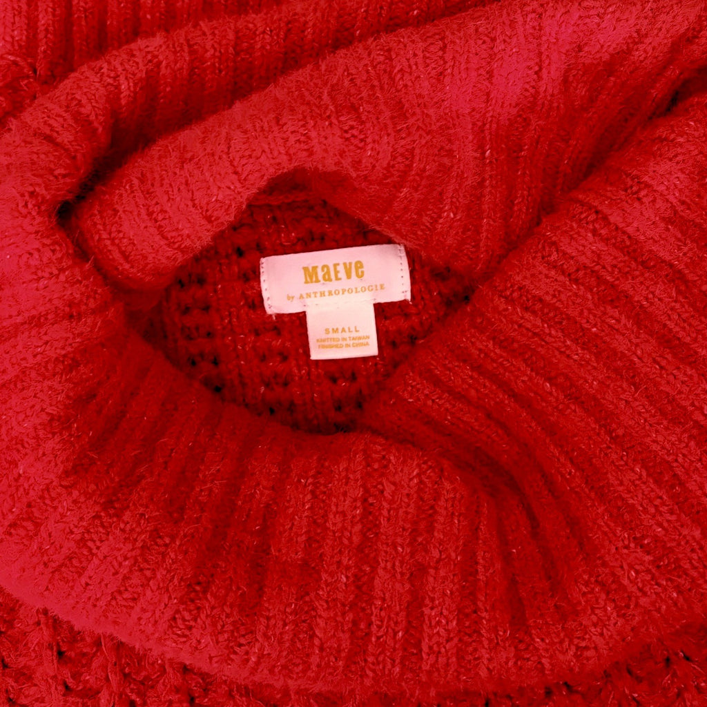 Anthropologie MAEVE Cowl Neck Pullover Sweater Knit Solid Red Turtleneck Small
