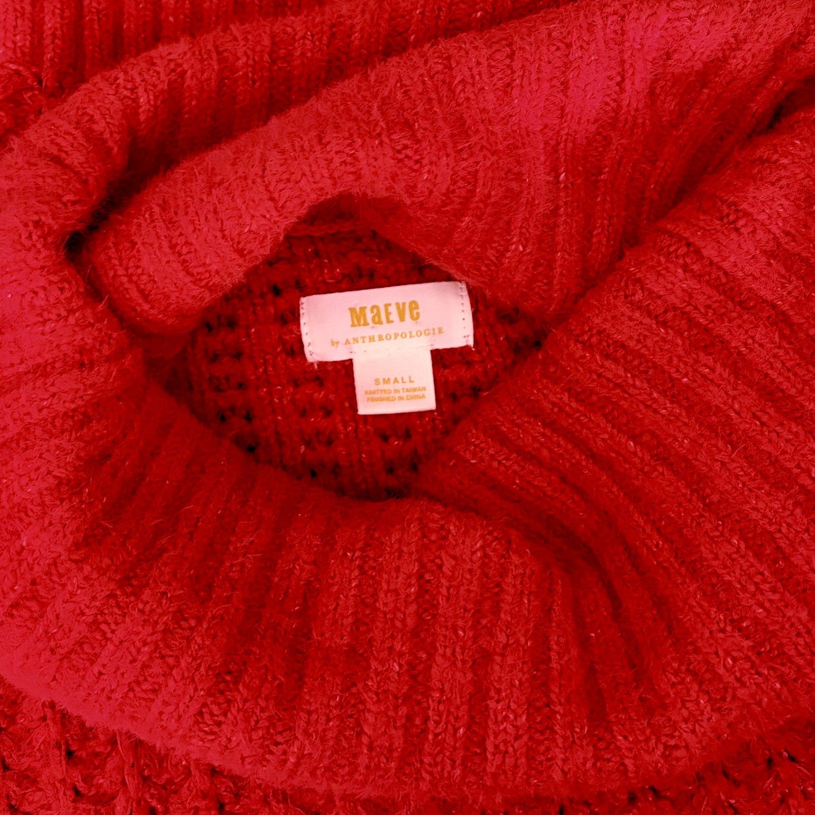 Anthropologie MAEVE Cowl Neck Pullover Sweater Knit Solid Red Turtleneck Small