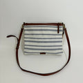FOSSIL Fiona Blue WhiteStripe Large Crossbody Bag Purse Brown Faux Leather