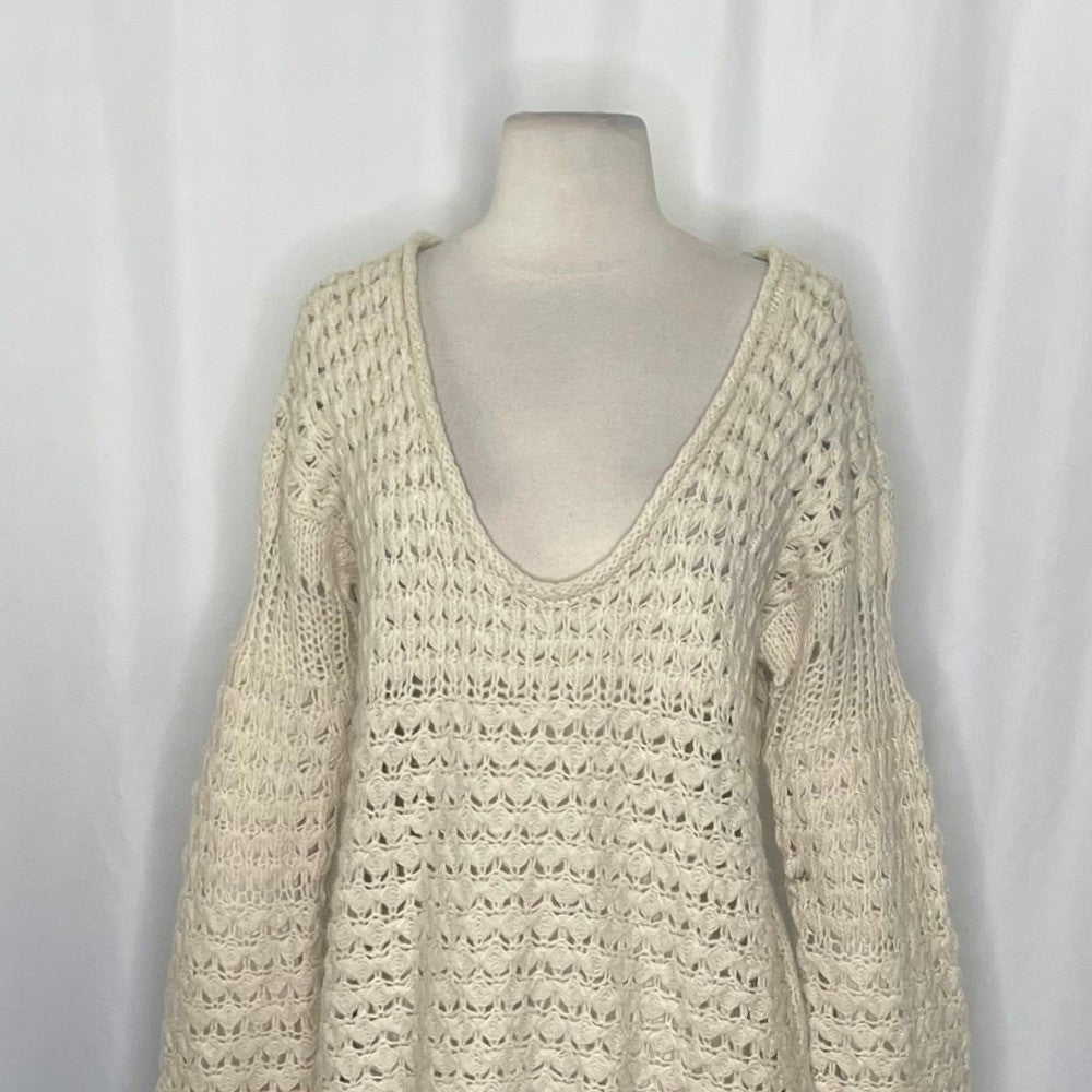 FREE PEOPLE Crashing Waves Scoop Neck Sweater Solid Cream Pullover Knit Small