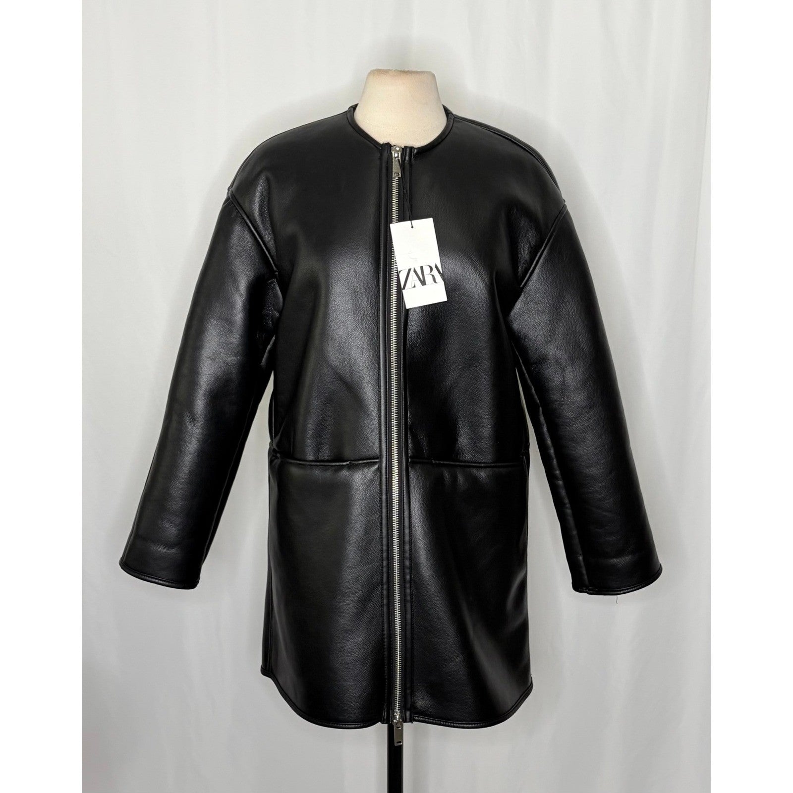 NWT!! ZARA ZW Collection Double Faced Coat Jacket Black Fleece Lining Small