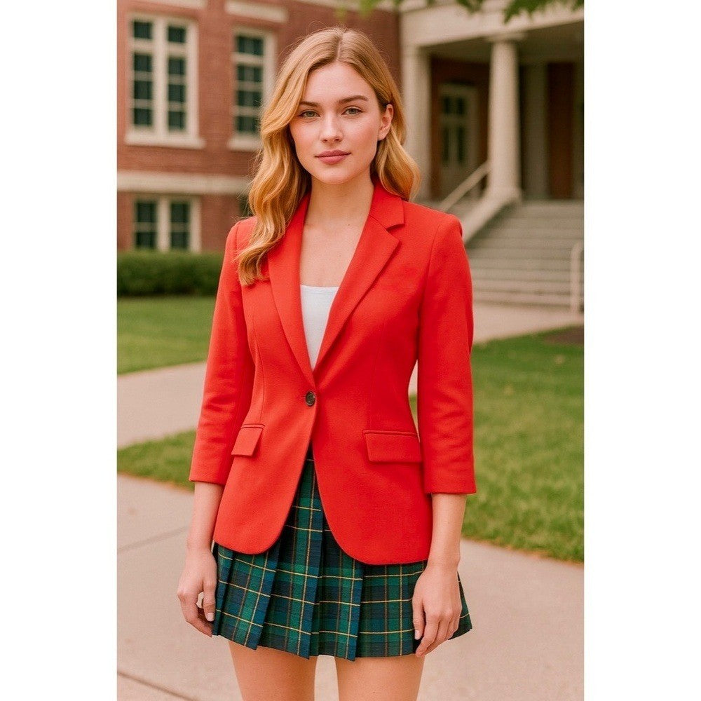 NWT!! Anthropologie CARTONNIER Red Knit Blazer Jacket Stretch Solid Medium