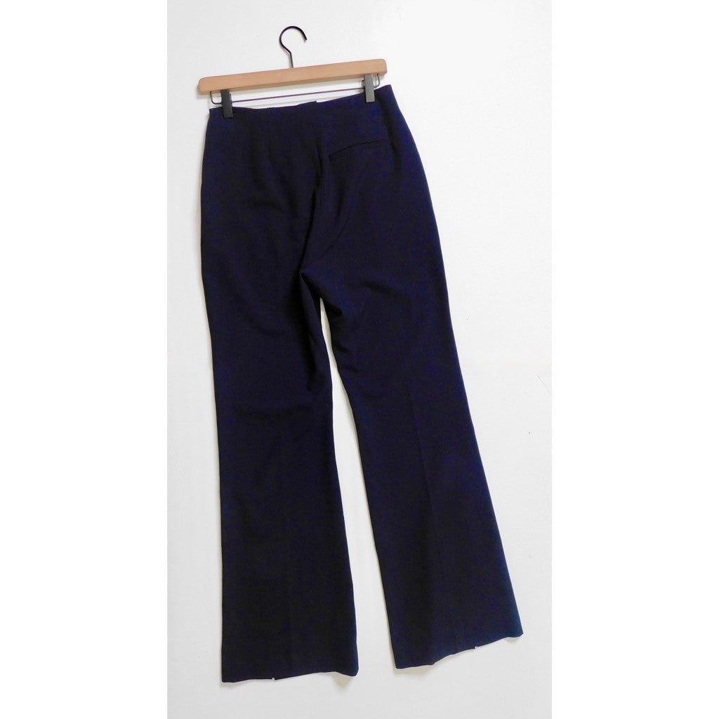 NANUSHKA Tulip Cady Flared Trousers Navy Blue Solid Slit Legs Office Small