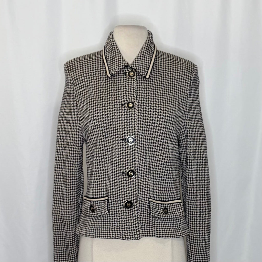 ST. JOHN Collection by Marie Gray Black Ivory Houndstooth Blazer Jacket Size 6