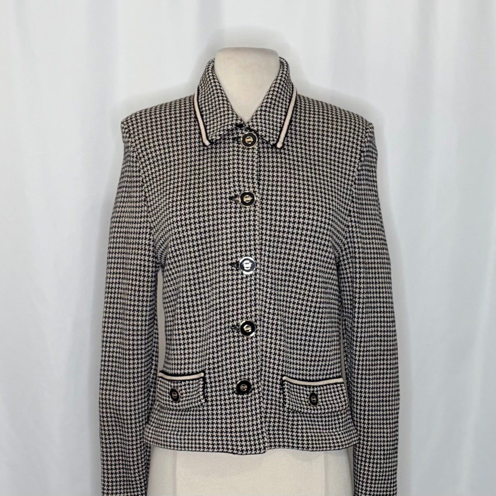 ST. JOHN Collection by Marie Gray Black Ivory Houndstooth Blazer Jacket Size 6