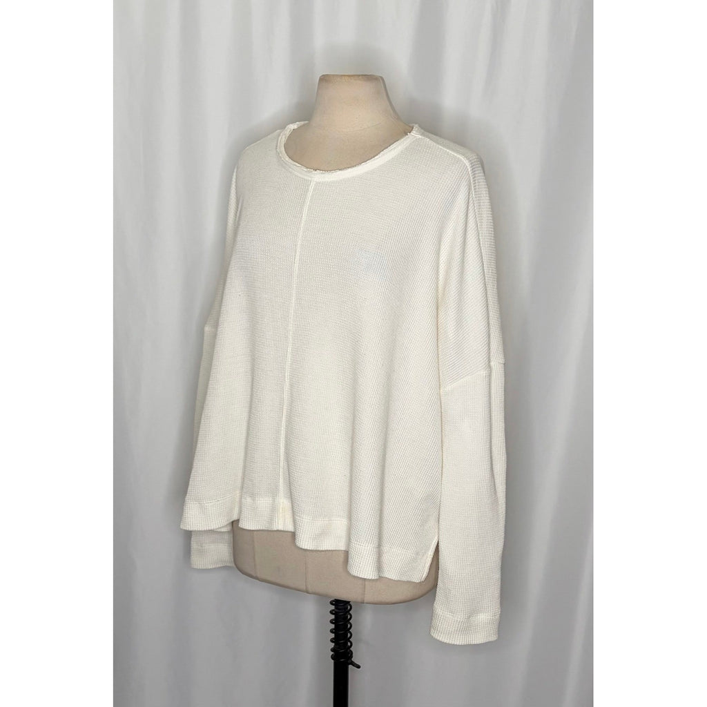 By ANTHROPOLOGIE Waffle Knit Oversized Top Shirt Pullover Pale Ivory Medium