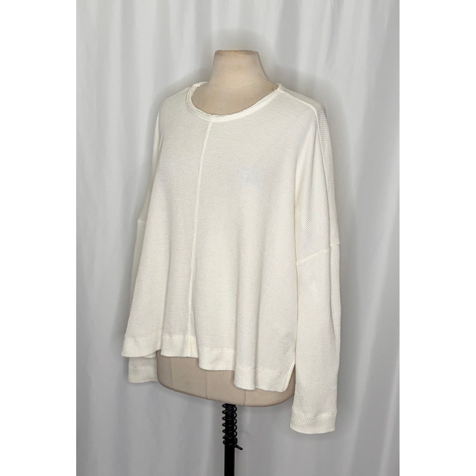 By ANTHROPOLOGIE Waffle Knit Oversized Top Shirt Pullover Pale Ivory Medium