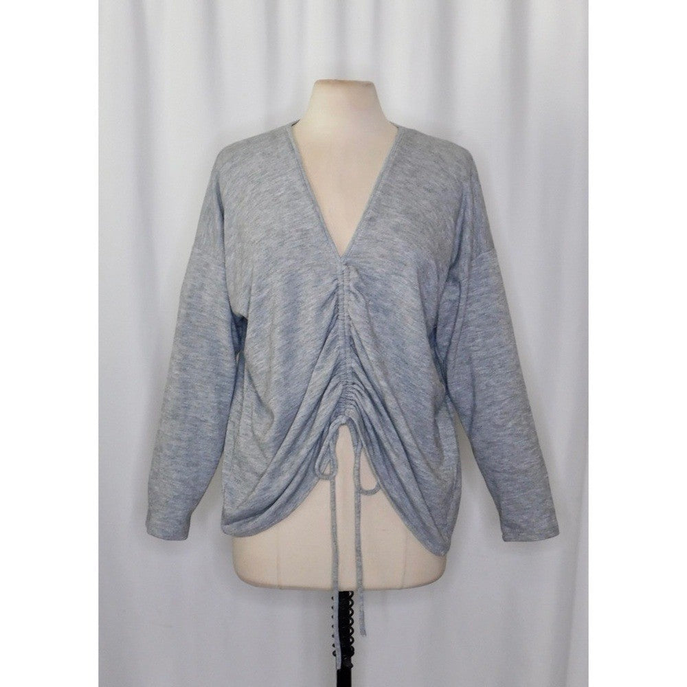 ZARA Heathered Gray Cinched Sweater V Neck Pullover Cinchable Cinched Top Large
