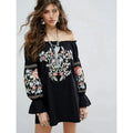 FREE PEOPLE Fleur Du Jour Mini Dress Black Floral Embroidered Off Shoulder Small