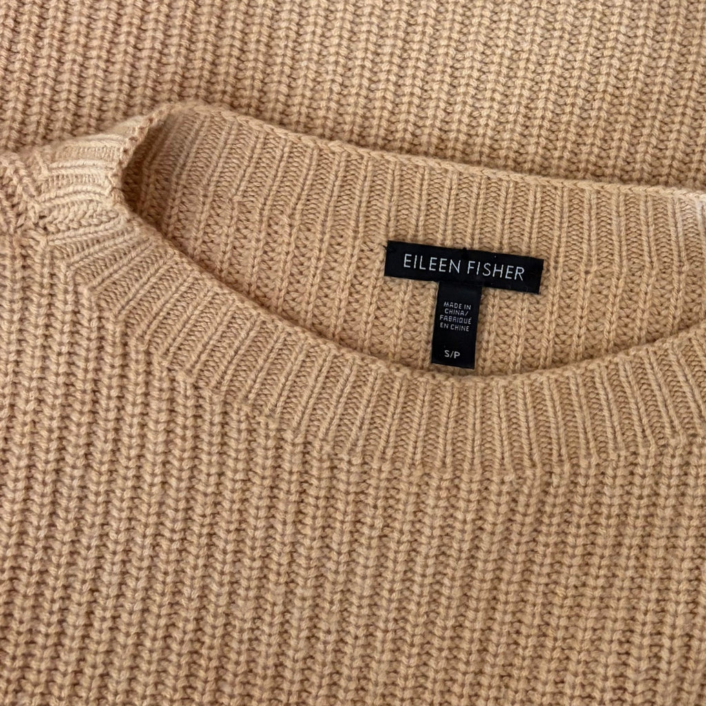 EILEEN FISHER Cashmere Round Neck Pullover Ribbed Shaker Knit Sweater Small