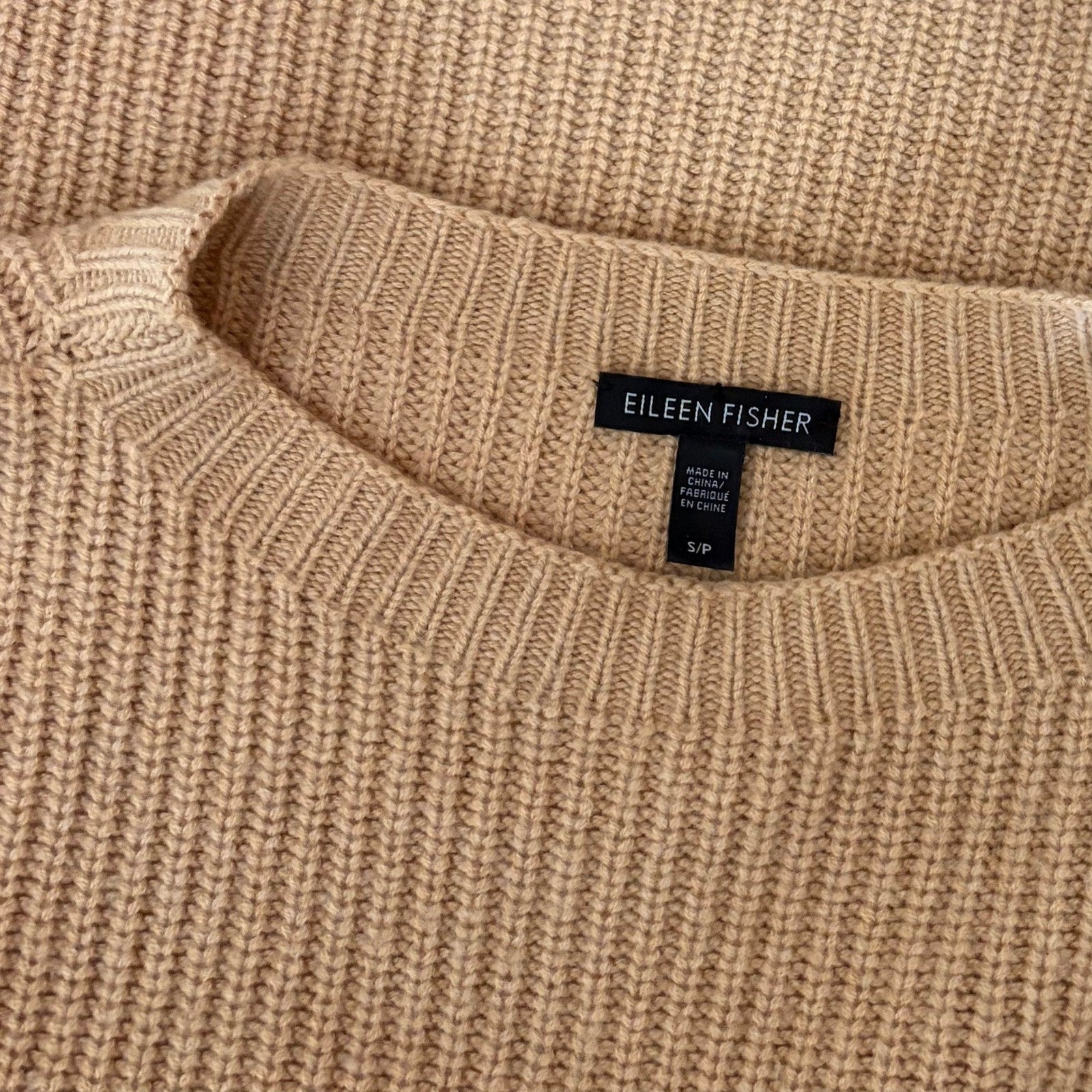 EILEEN FISHER Cashmere Round Neck Pullover Ribbed Shaker Knit Sweater Small