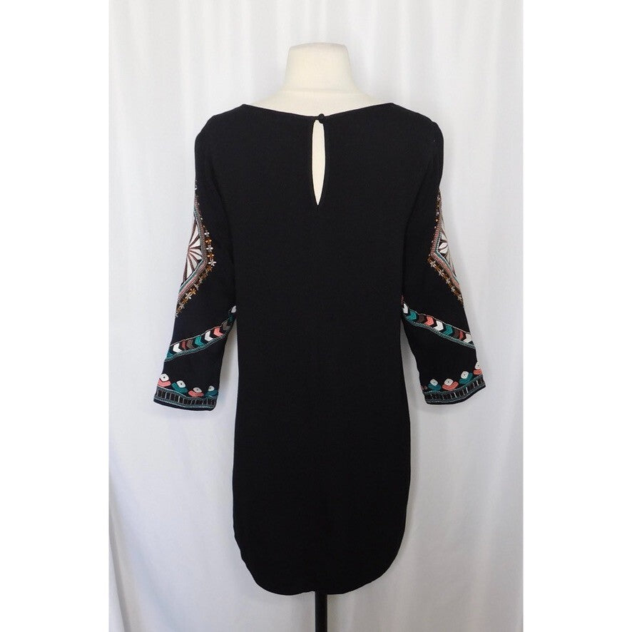 ELLA MOSS Embroidered Joss Shift Dress Retro Black Metallic Boho X-Small