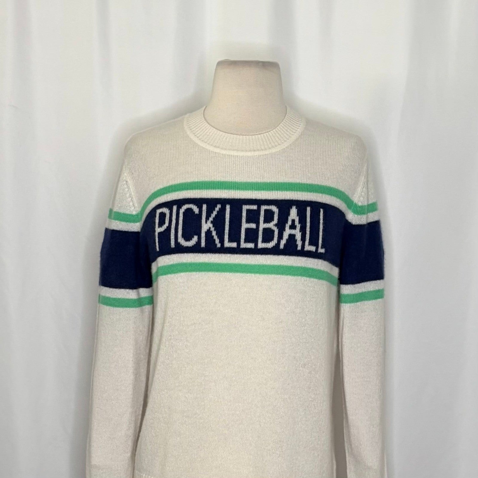 ALASHAN Cashmere Pickleball Sweater Pullover Sporty Text Script Preppy Medium