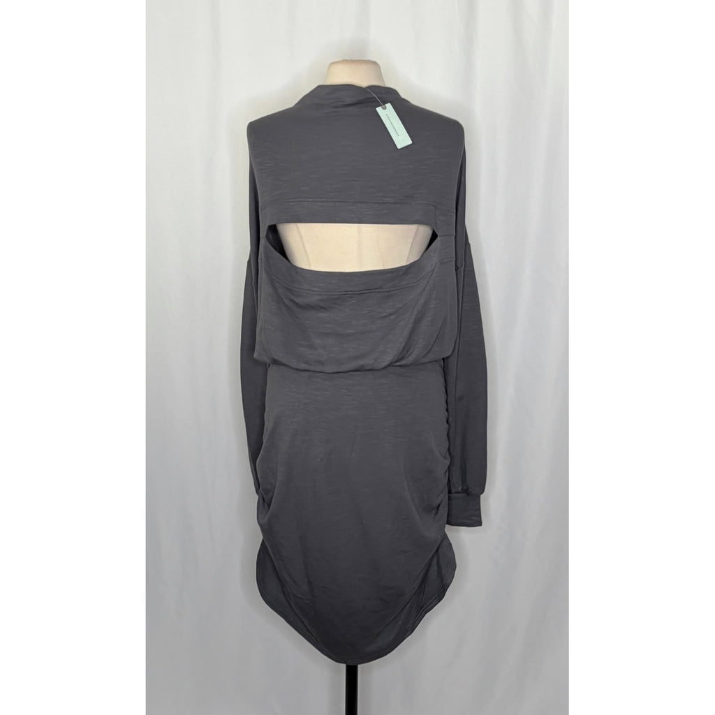 NWT!! Anthropologie DAILY PRACTICE Ruched Cozy Dress Solid Grey Cutout Size 3X