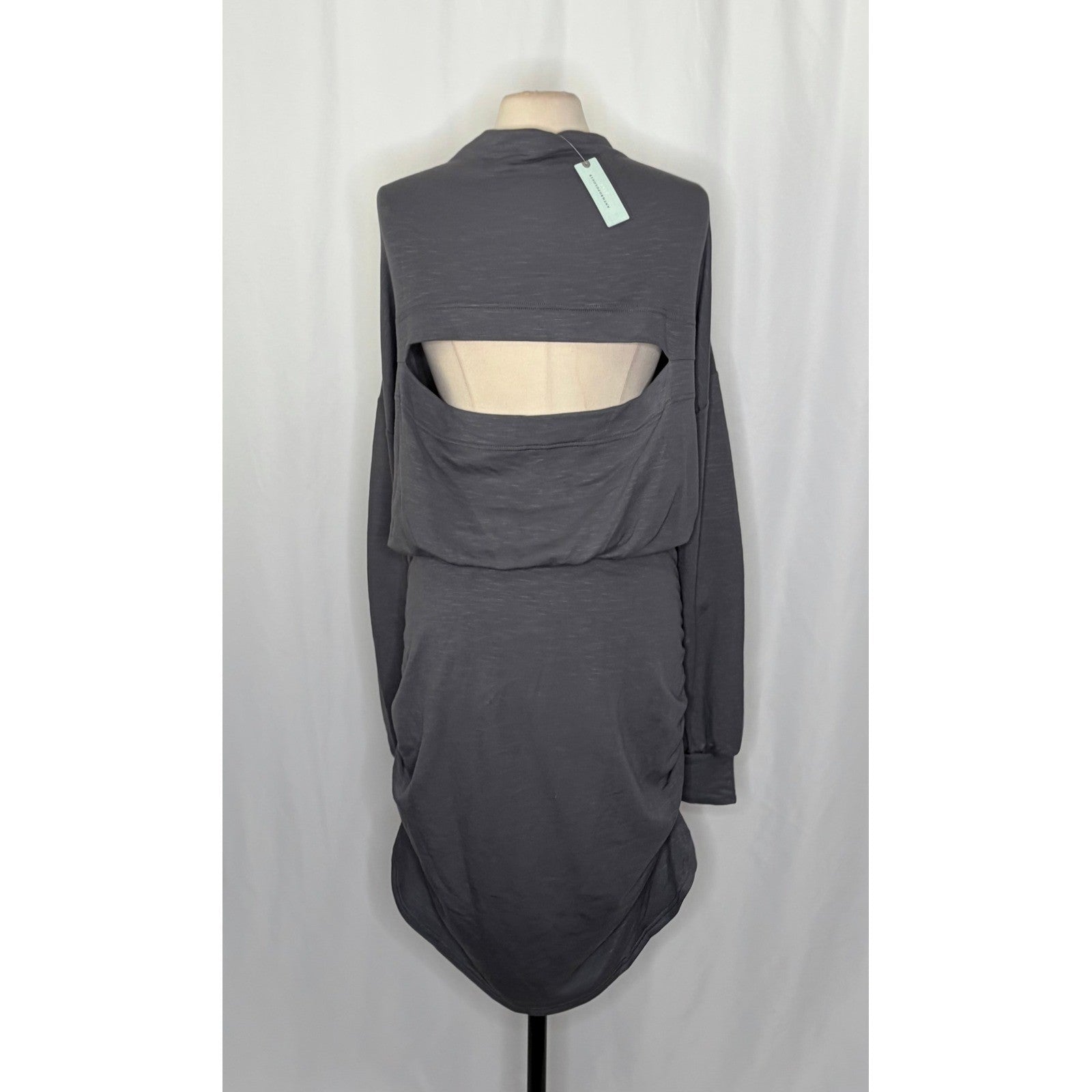 NWT!! Anthropologie DAILY PRACTICE Ruched Cozy Dress Solid Grey Cutout Size 3X