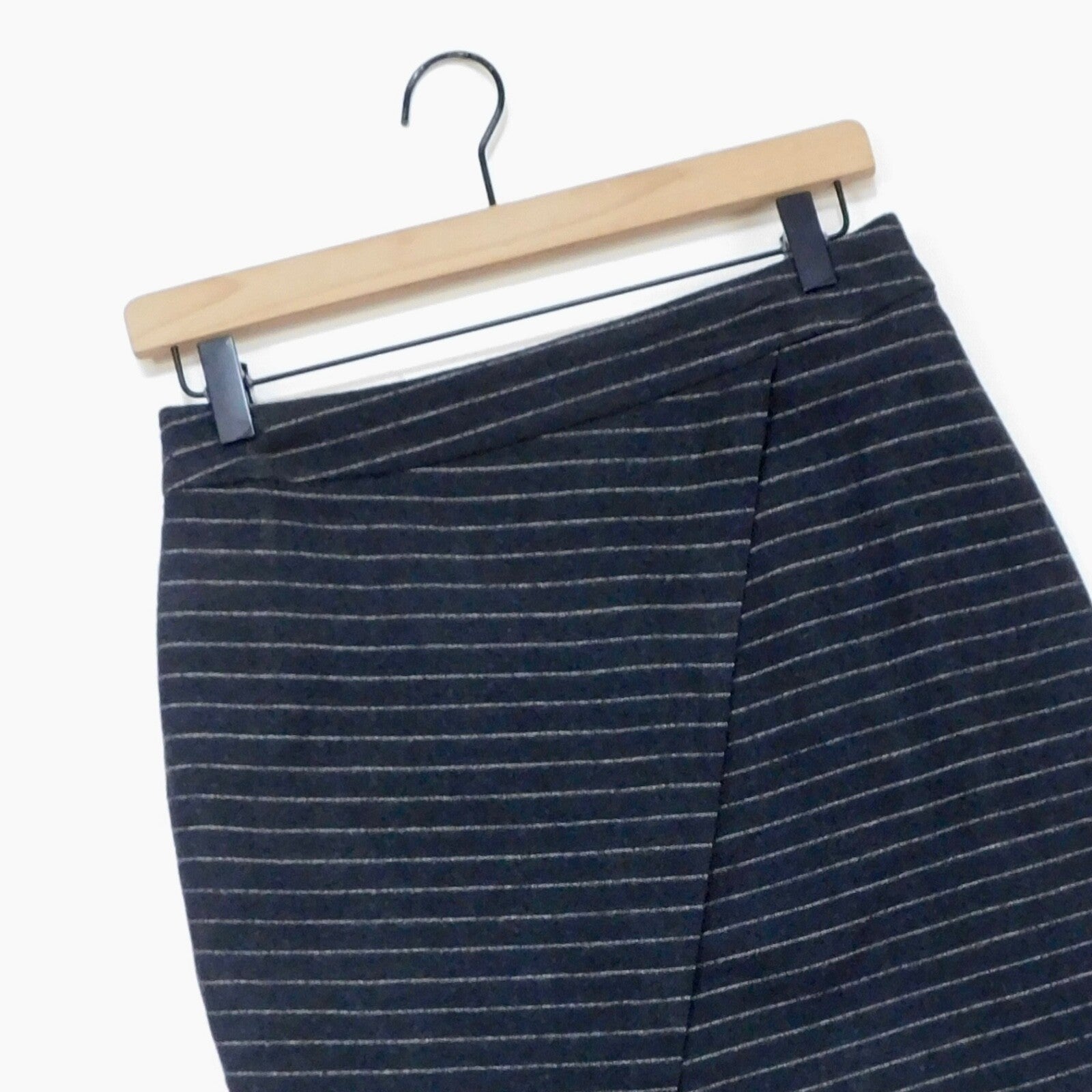 MADEWELL Wool Gray Striped Mini Skirt Academia Collegiate Faux Wrap Size 4