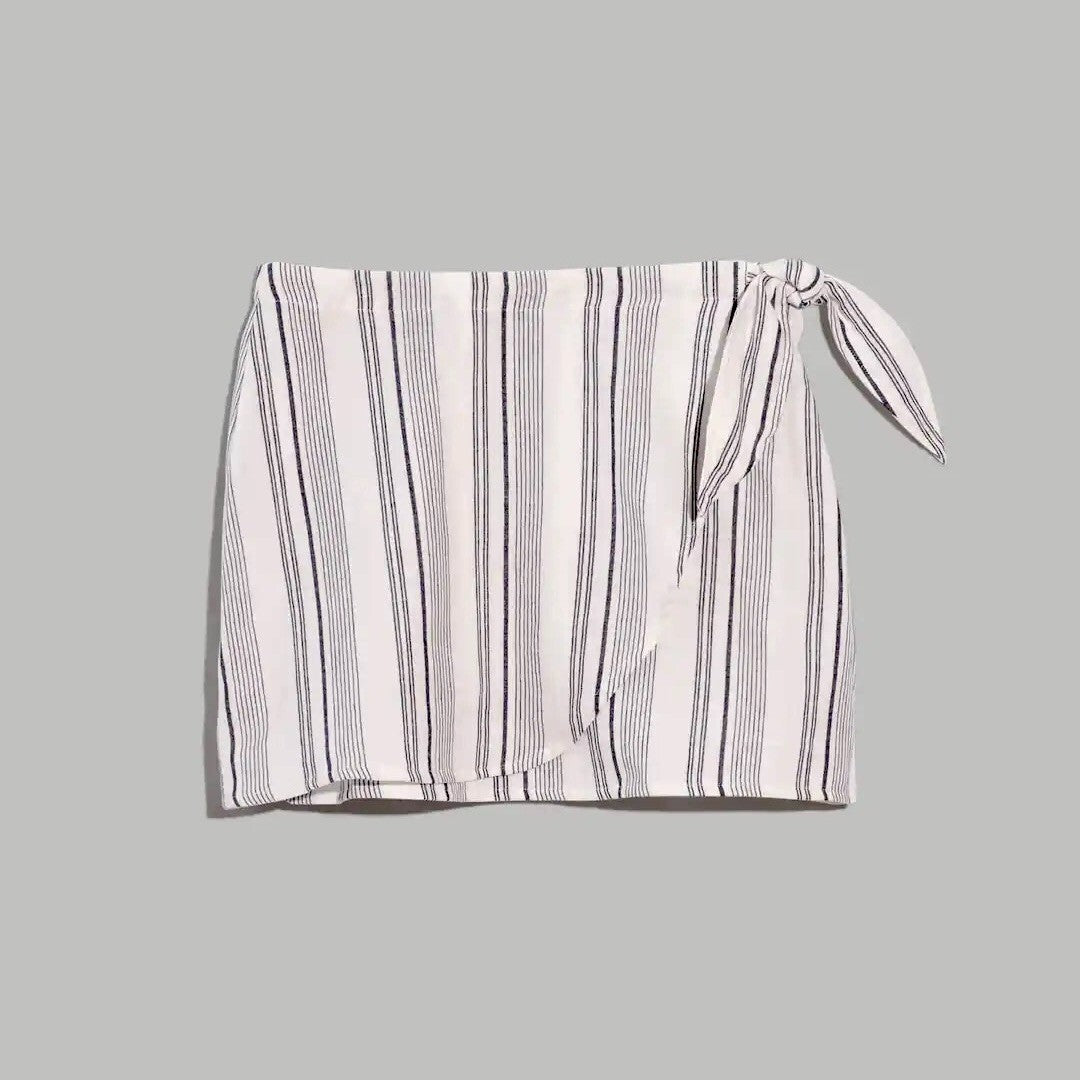 NWT!! MADEWELL Cover-Up Wrap Skirt Striped Tie Waist Beach Lighthouse XX-Small