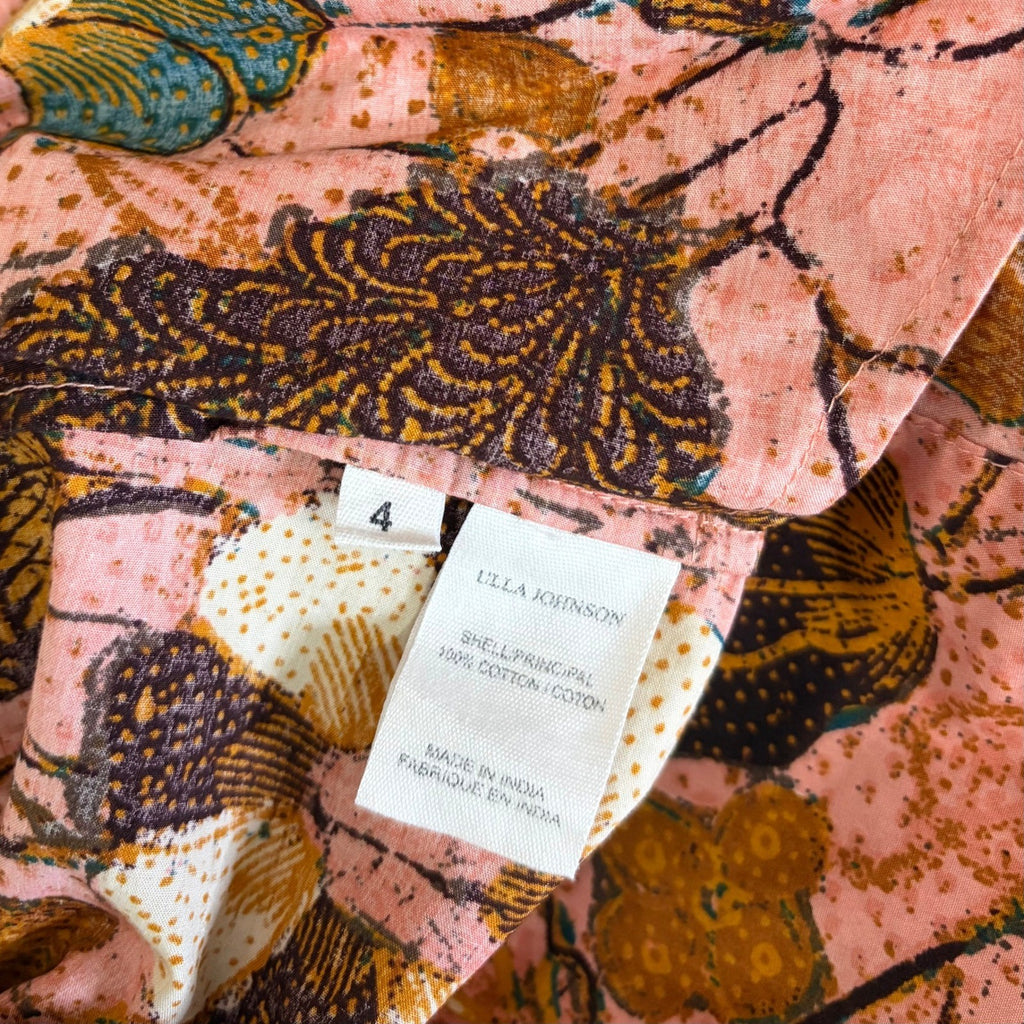 ULLA JOHNSON Devya Dress Blush Pink Floral Mini Ruffled Balloon Sleeve Size 4