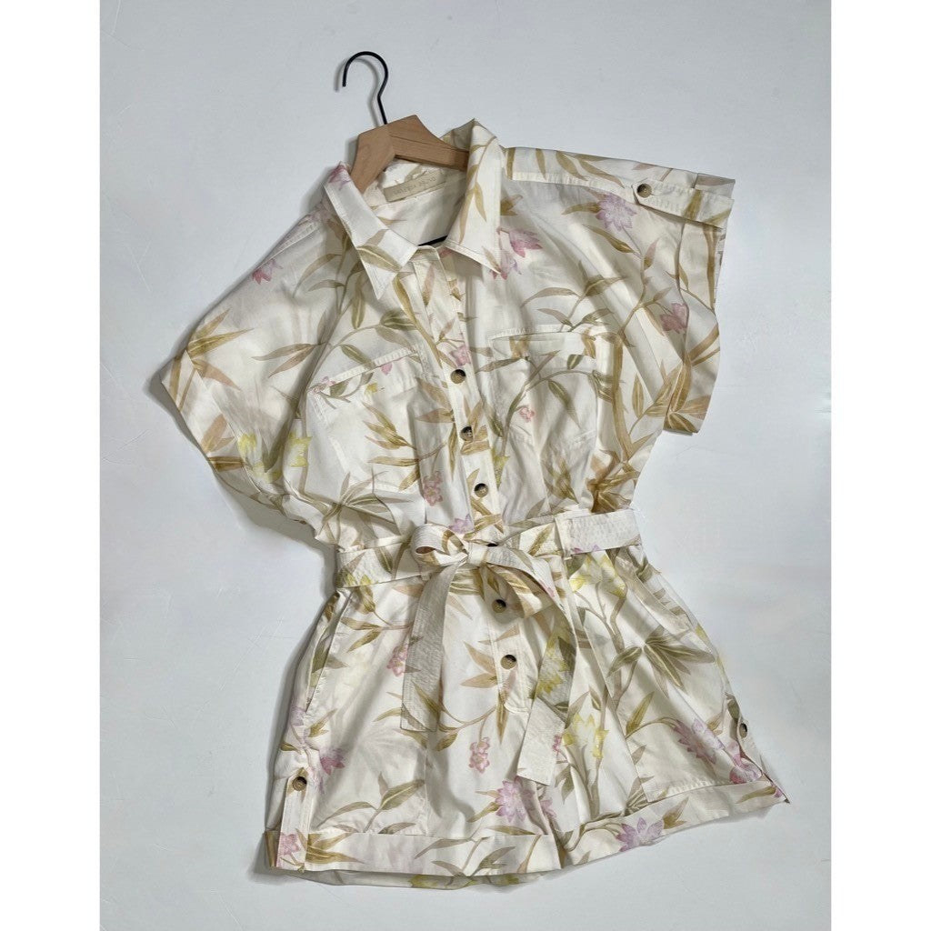 VANESSA BRUNO Eya Playsuit Floral Belted Cargo Pockets Vacation Size 38 / US 6