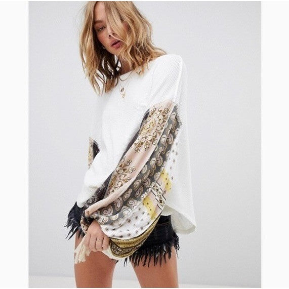 Free People WE THE FREE Blossom Thermal Top Shirt Bohemian Oversized Large