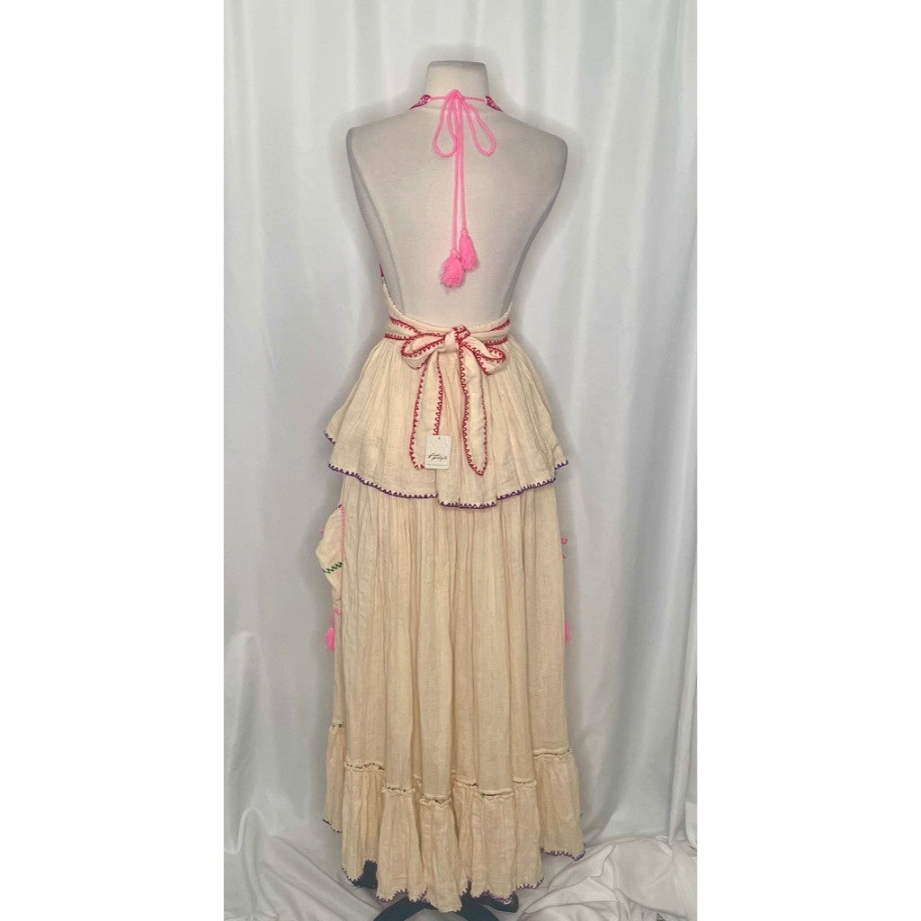 NWT!! FREE PEOPLE Island Time Embroidered Set Skirt Halter Top Gauzy Small