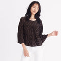 MADEWELL Silk Black Gold Heart Flip Button Back Tiered Top Blouse X-Small