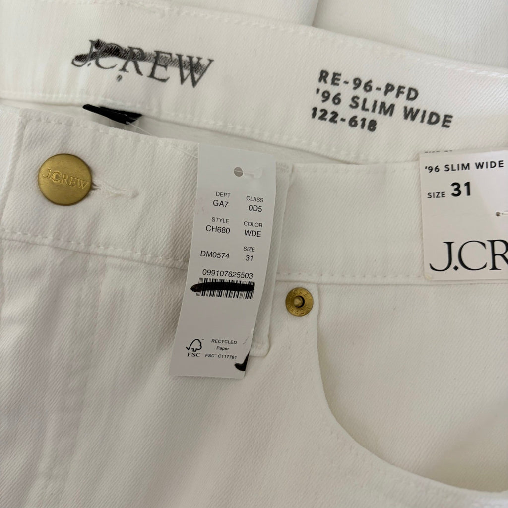 NWT!! J. CREW '96 Slim Wide Jeans Retro Raw Hems Solid White Preppy Frayed 31