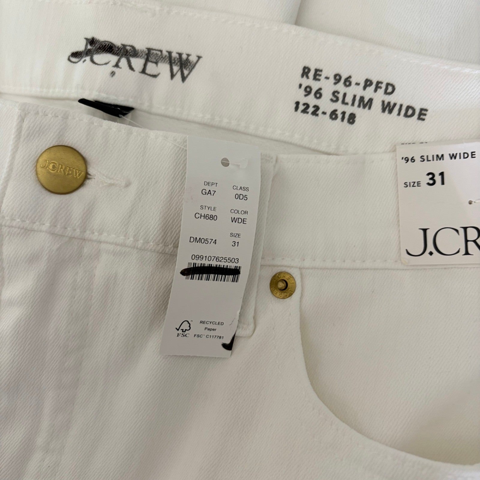 NWT!! J. CREW '96 Slim Wide Jeans Retro Raw Hems Solid White Preppy Frayed 31