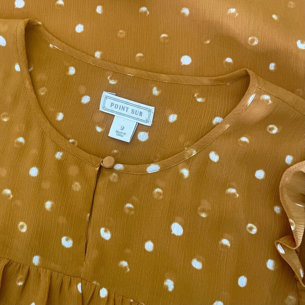 J. CREW Point Sur Ruffled Crinkle Polka Dot Dress Warm Caramel Party Size 2