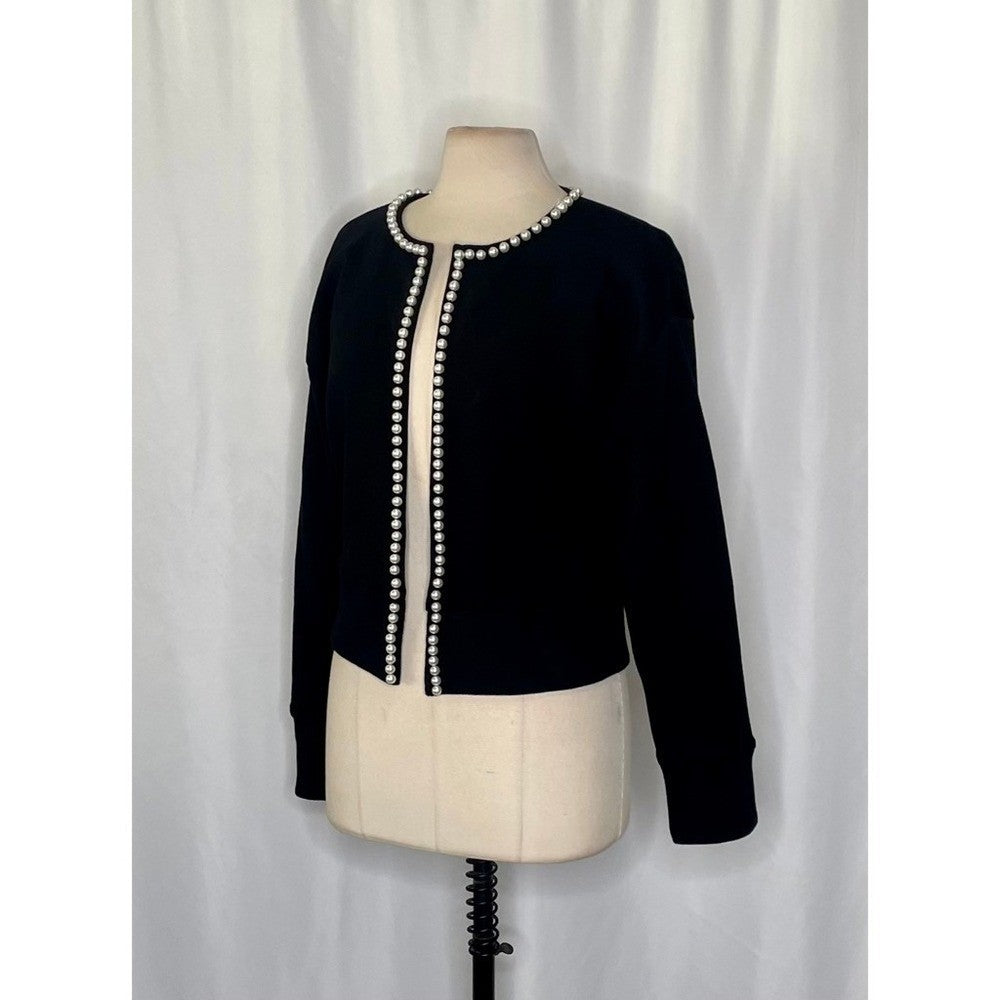 CARBON38 Pearl Cardigan Sweater Black Embellished Preppy Knitwear Sporty Medium