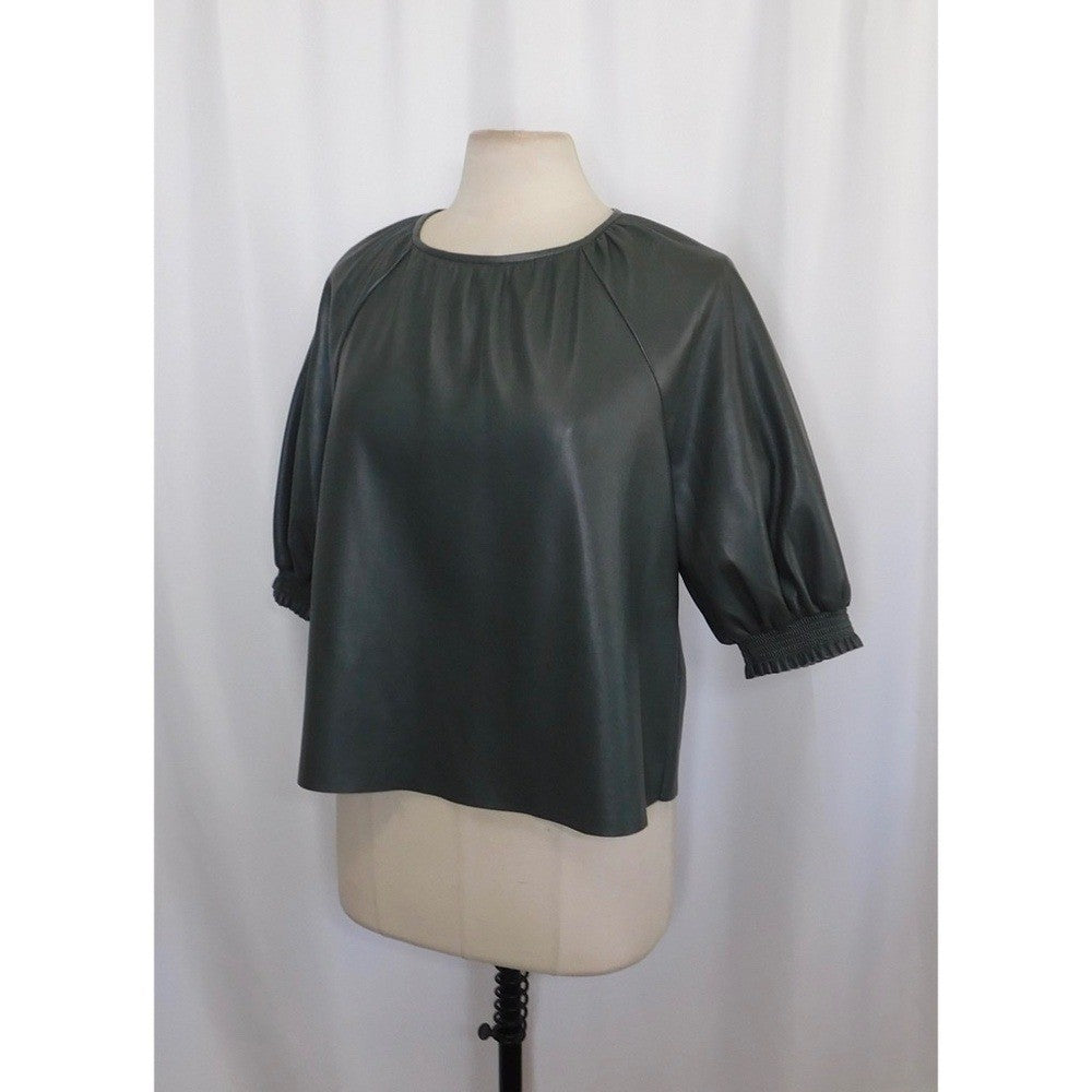SAYLOR Juana Top Faux Leather Sage Gray Puff Sleeves Solid Streetwear Large