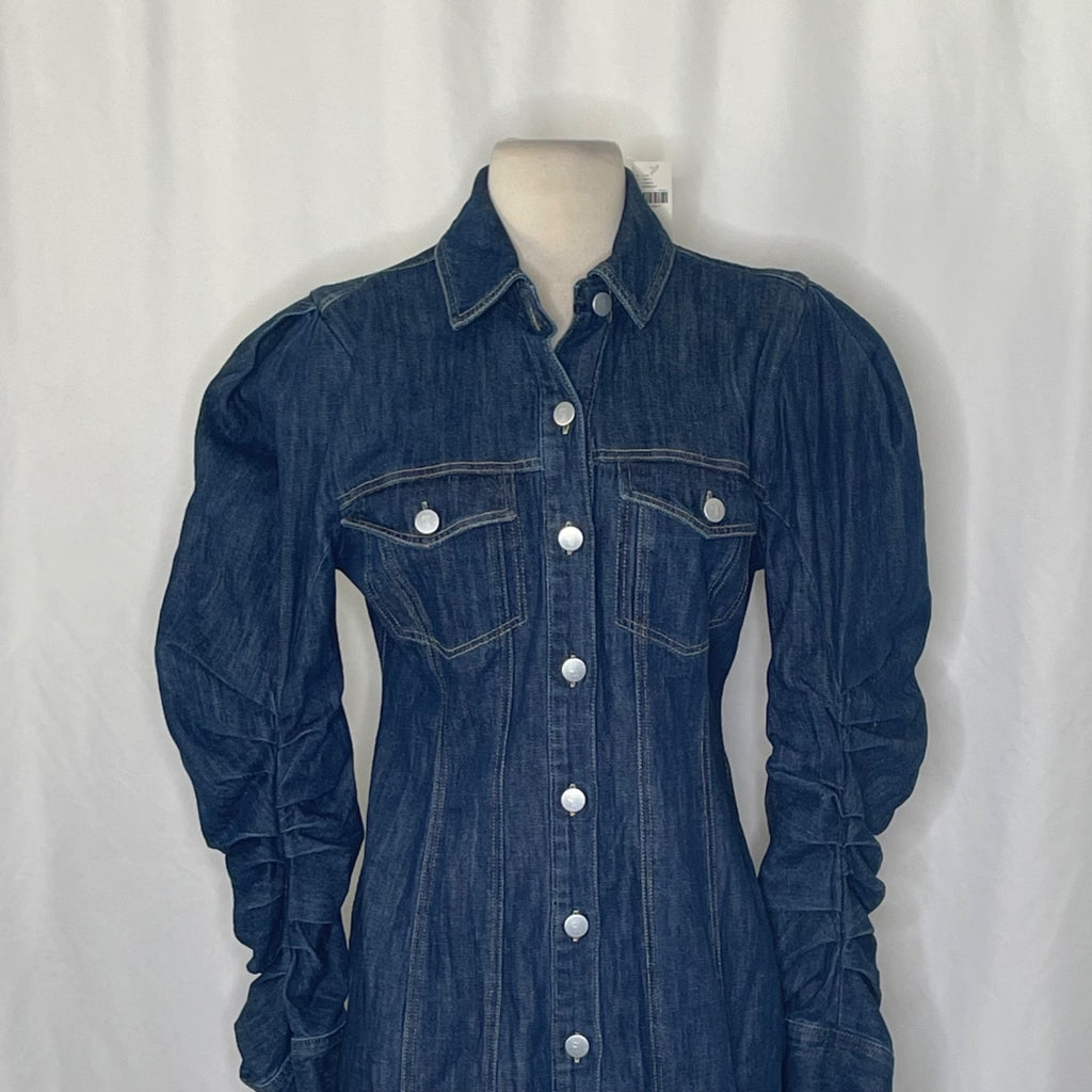 NWT! Anthropologie PILCRO Long-Sleeve Button-Front Seamed Denim Mini Dress Small