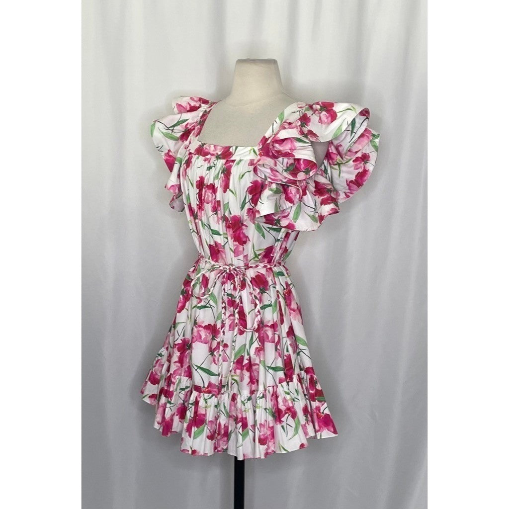 MISA Los Angeles Selma Floral Dress Ruffled A-Line Mini White Pink X-Small