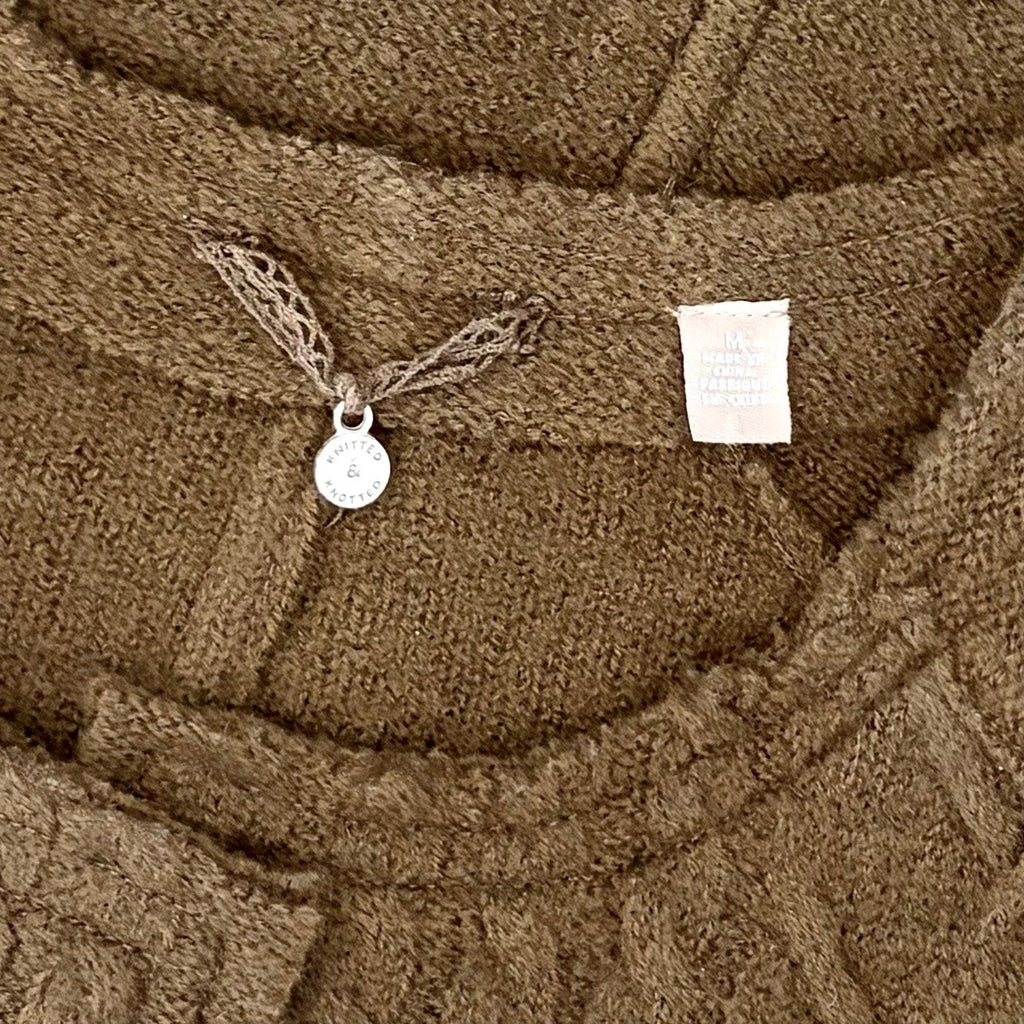 Anthropologie KNITTED & KNOTTED Green Wool Zippered Cable Knit Cardigan Medium