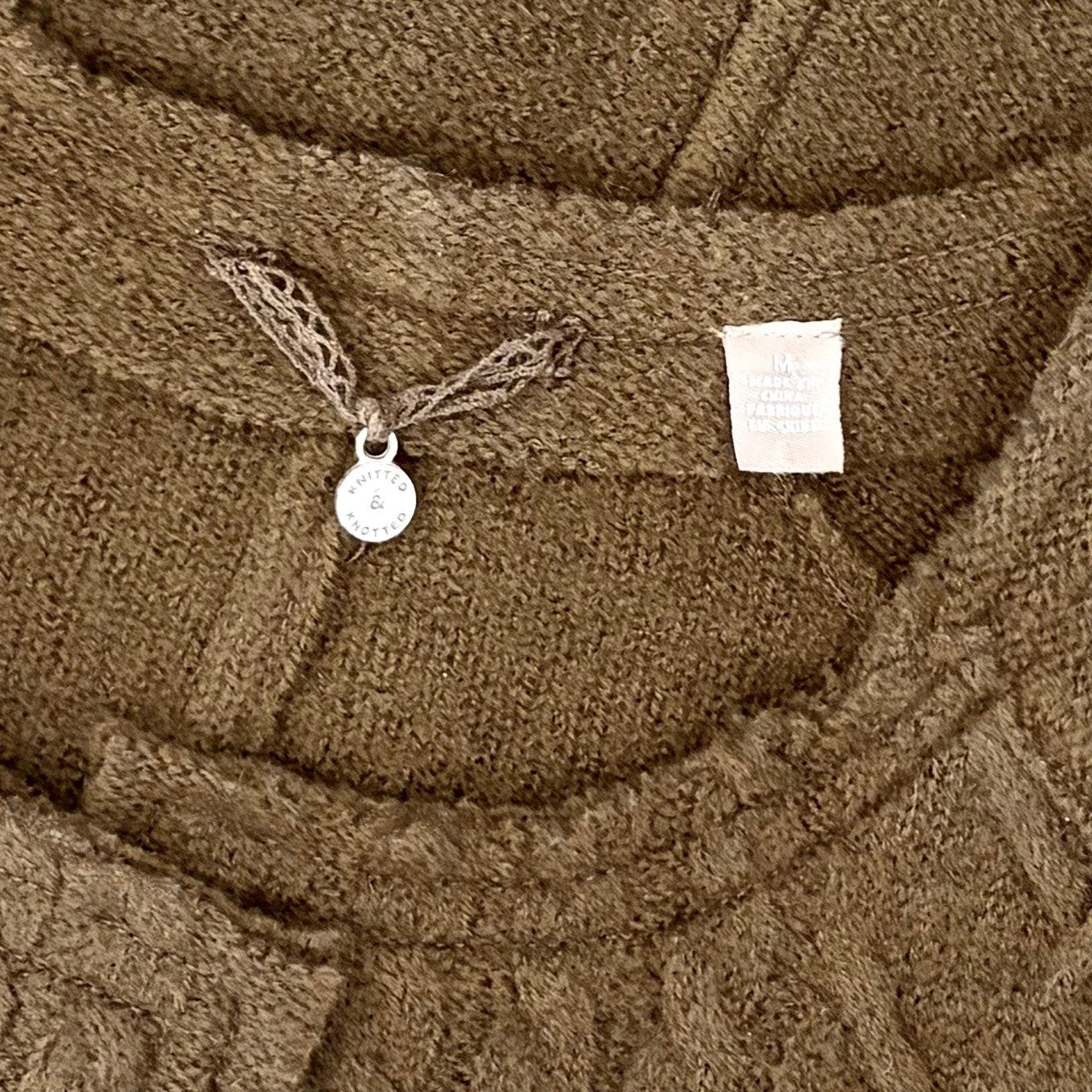 Anthropologie KNITTED & KNOTTED Green Wool Zippered Cable Knit Cardigan Medium