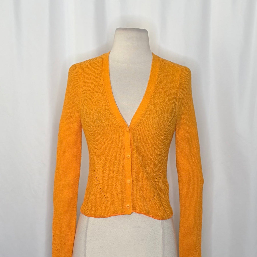 RAG & BONE Soleil Ribbed Cotton-Blend Cardigan Sweater Marigold Orange Small
