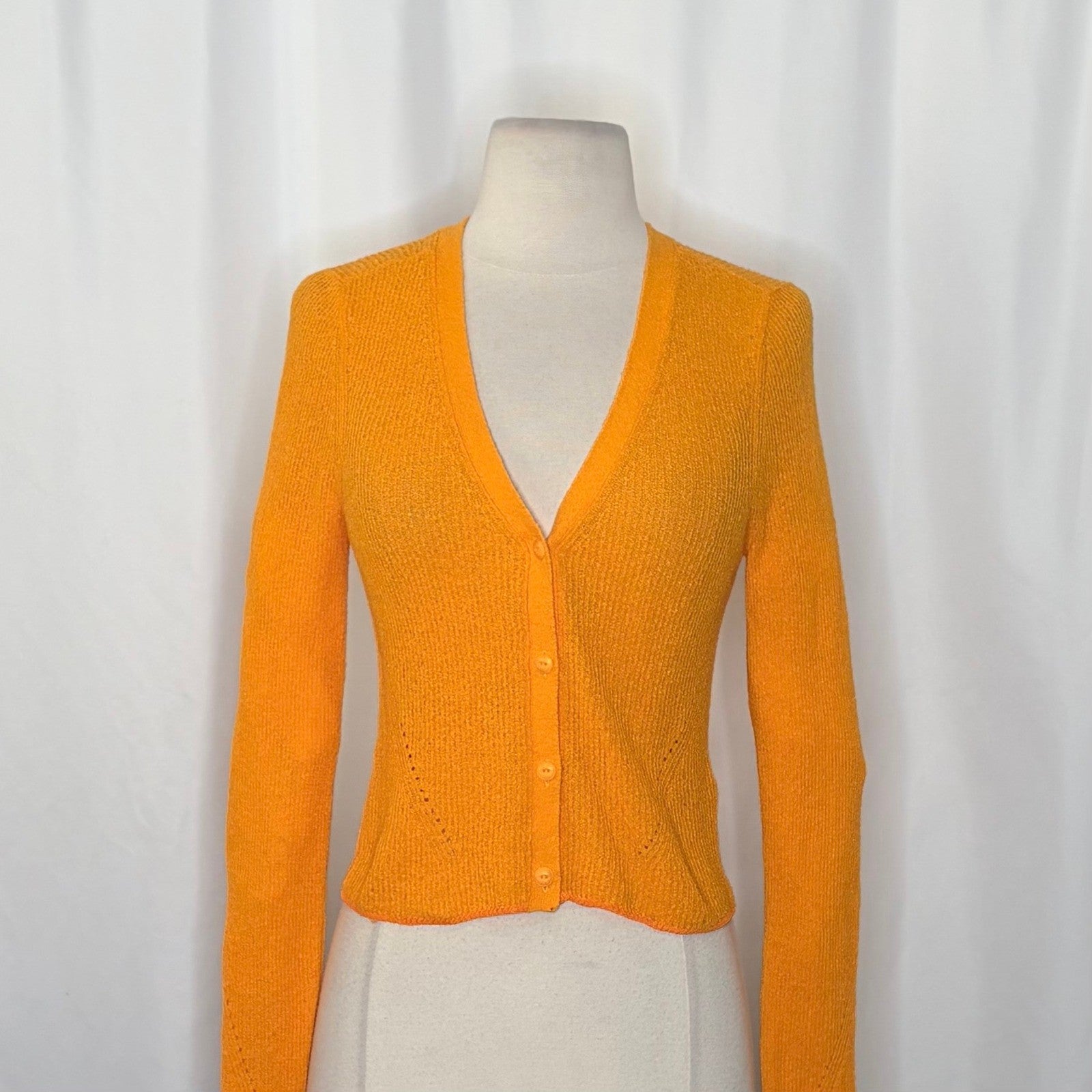 RAG & BONE Soleil Ribbed Cotton-Blend Cardigan Sweater Marigold Orange Small