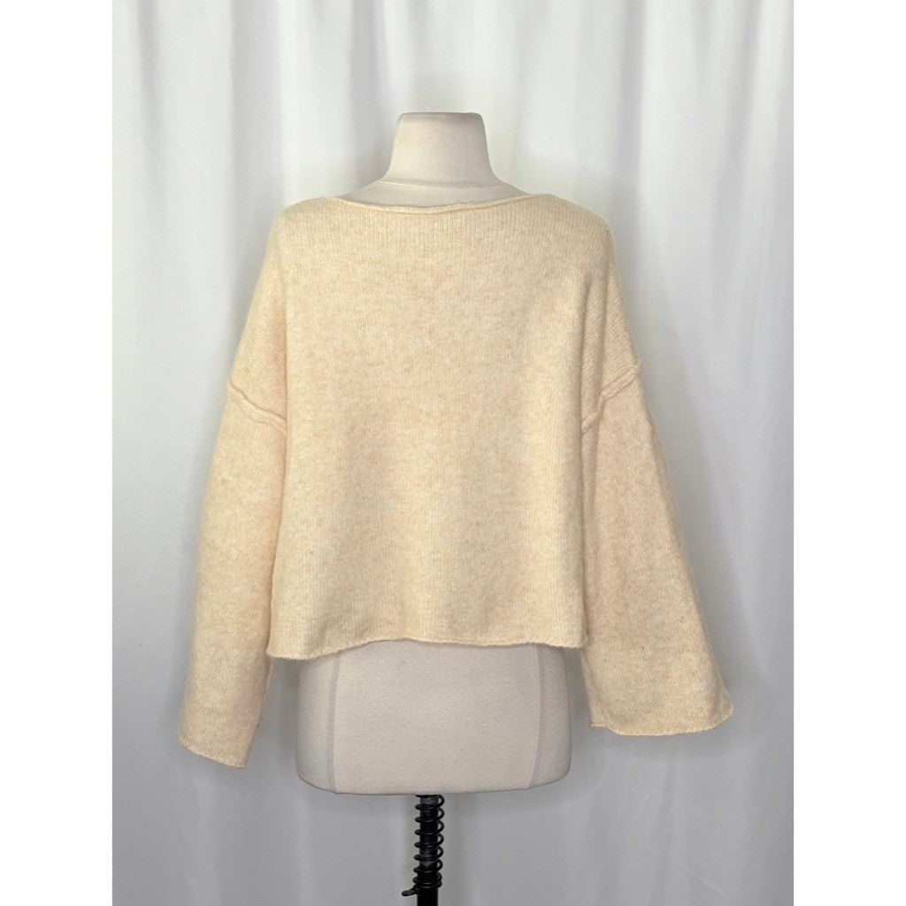 ZARA Bateau Neck Cropped Sweater Wool Solid Ivory Pullover Knit Knitwear Small