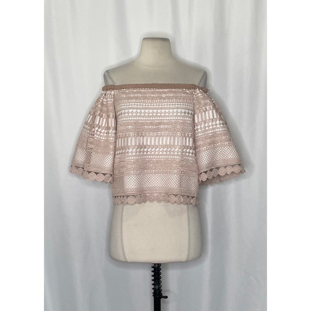 Revolve ALEXIS Finn Lace Off Shoulder Top Blouse Blush Pink Silk Lacey X-Small