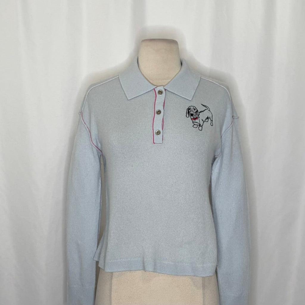 Anthropologie PILCRO The Jensen Cashmere Crop Polo Sweater Soft Sea Dog X-Small