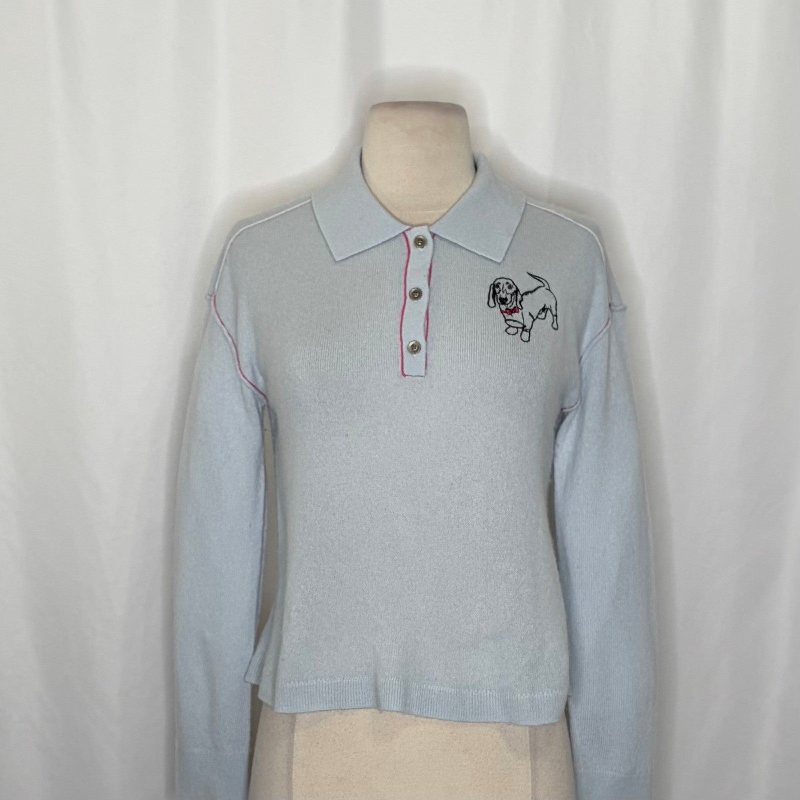 Anthropologie PILCRO The Jensen Cashmere Crop Polo Sweater Soft Sea Dog X-Small