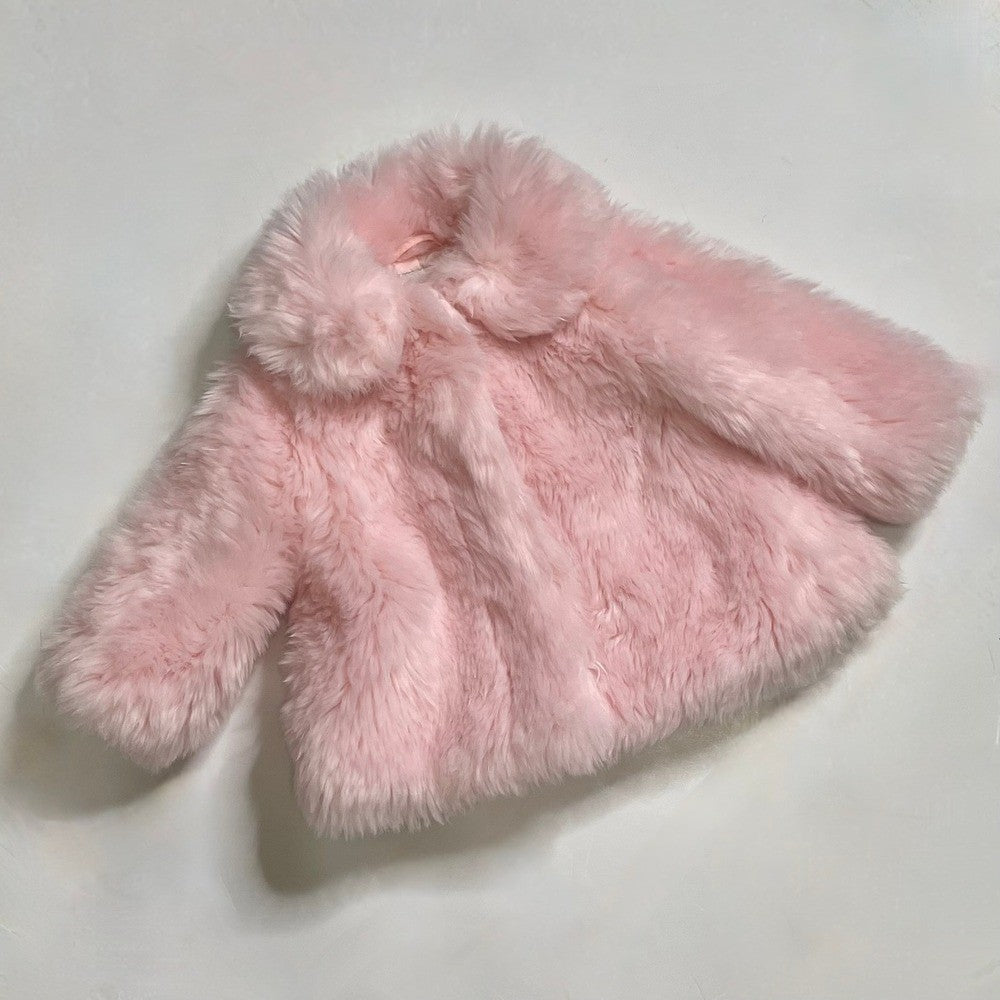 Girls JANIE AND JACK Pink Faux Fur Coat The Flute Line 2020 12-18 Months