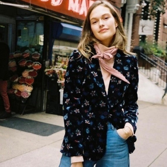 Anthropologie ETT:TWA Blooming Floral Corduroy Blazer Jacket Academia Size 2