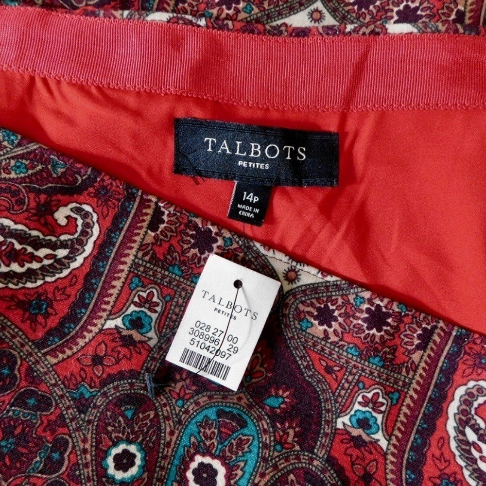 NWT!! TALBOTS Opulent Paisley Side Button Faux Wrap Skirt Academia 14P 14 Petite
