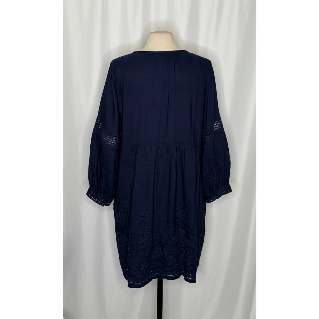 TOMMY BAHAMA St. Lucia Split Neck Dress Navy Blue Mare Embroidered X-Large