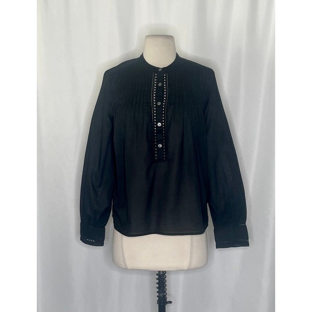 NEW!! J. CREW Pintuck Lace Trim Top Blouse Cotton Voile Solid Black Preppy Small