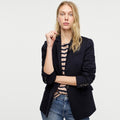 J. CREW Regent Blazer Navy Blue Wool Flannel Striped Lining Single Button 12