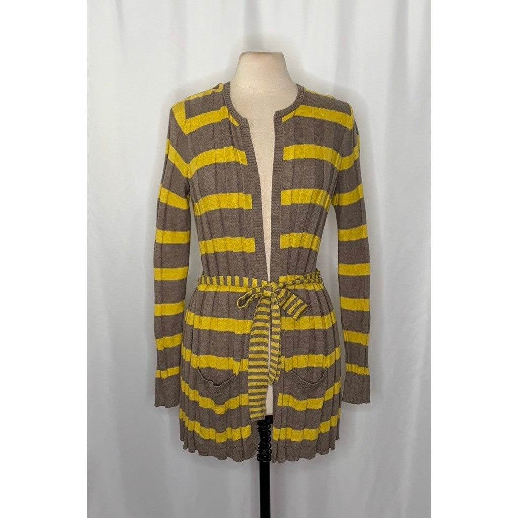 Anthropologie MAPLE Silk Switching Lanes Belted Cardigan Sweater Pleated Large