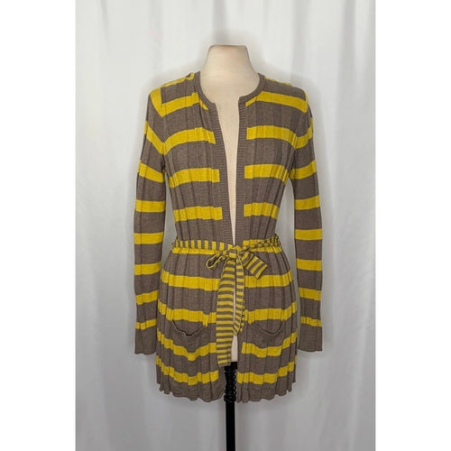 Anthropologie MAPLE Silk Switching Lanes Belted Cardigan Sweater Pleated Large